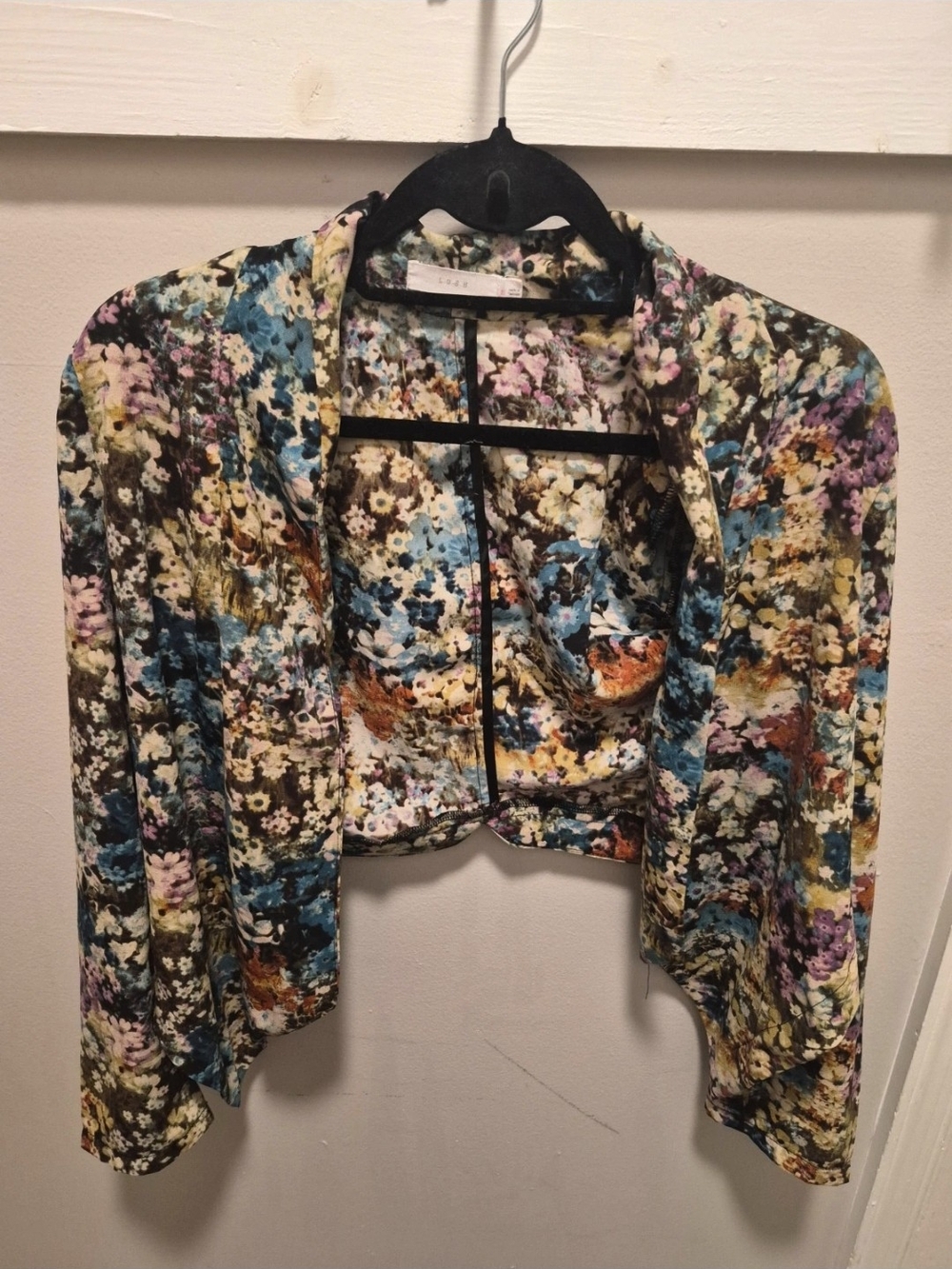 Lush Multicolor Floral Cropped Blazer - Blue, Yellow, Pink